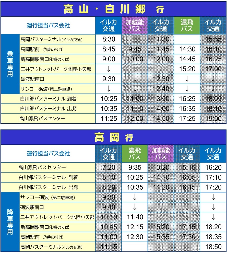 高山 白川 郷 バス 時刻 表